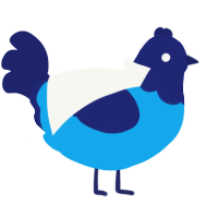 A sky and navy chicken with a head pattern