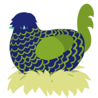A navy and chartreuse chicken with a lace pattern