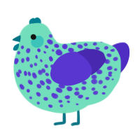 A mint and indigo chicken with a speckle pattern