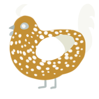 Spud Sprout, a gold and white chicken with a speckle pattern