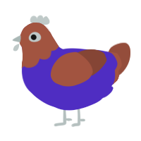 Cobbler, a indigo and russet chicken with a head pattern