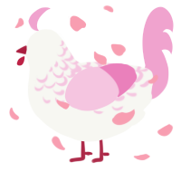 A white and pink chicken with a half-lace pattern