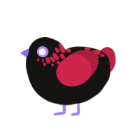 A black and crimson chicken with a neck-speckle pattern