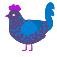 A overcast and sapphire chicken with a speckle pattern