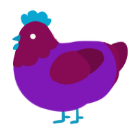 A violet and wine chicken with a head pattern