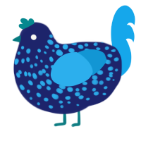A navy and sky chicken with a speckle pattern