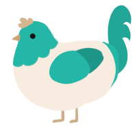 curd, a cream and turquoise chicken