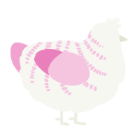 A white and pink chicken with a half-bar pattern