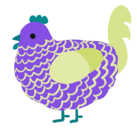 A blurple and lemon chicken with a lace pattern