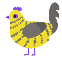A yellow and grey chicken with a bar pattern