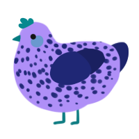 A lilac and navy chicken with a speckle pattern