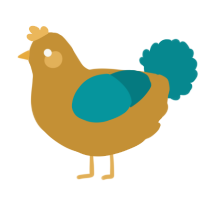 A gold and teal chicken