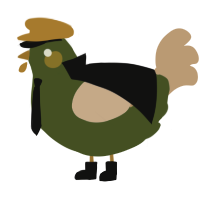 A olive and beige chicken