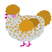 A mist and ochre chicken with a speckle pattern
