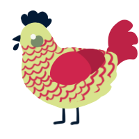 A lemon and crimson chicken with a lace pattern