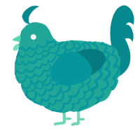 A turquoise and teal chicken with a lace pattern