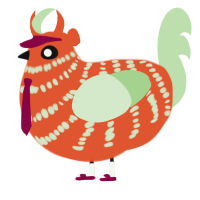 A vermilion and gluppy chicken with a bar pattern