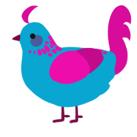 A cerulean and fuchsia chicken with a neck-speckle pattern