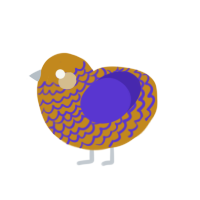 A ochre and indigo chicken with a lace pattern