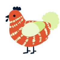 A vermilion and apple chicken with a bar pattern