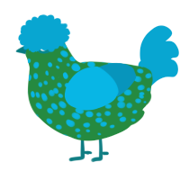 A viridian and cerulean chicken with a speckle pattern