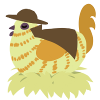 A lemon and ochre chicken with a bar pattern