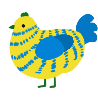A yellow and sapphire chicken with a bar pattern