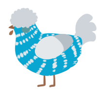 A cerulean and mist chicken with a bar pattern