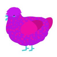 A amethyst and fuchsia chicken with a speckle pattern