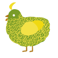 A chartreuse and yellow chicken with a double-lace pattern