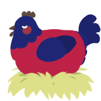 A crimson and navy chicken with a head pattern