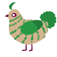 A beige and viridian chicken with a bar pattern