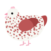 A white and red chicken with a speckle pattern