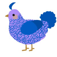 A lilac and ultramarine chicken with a double-lace pattern