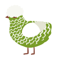 A chartreuse and white chicken with a lace pattern