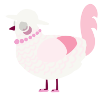 A white and rose chicken with a lace pattern
