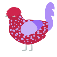 thousand yard stare, a crimson and lilac chicken with a speckle pattern