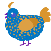 A sapphire and orange chicken with a speckle pattern