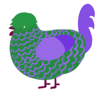 A viridian and blurple chicken with a lace pattern