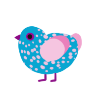 Easter egg 2, a cerulean and pink chicken with a speckle pattern