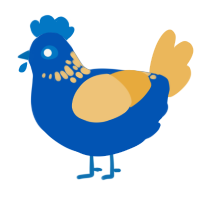A ultramarine and honey chicken with a neck-speckle pattern