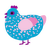 Faygo, a cerulean and pink chicken with a speckle pattern