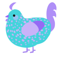 A aqua and lilac chicken with a speckle pattern