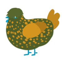 A olive and ochre chicken with a speckle pattern