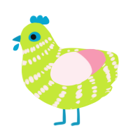 A lime and rose chicken with a bar pattern