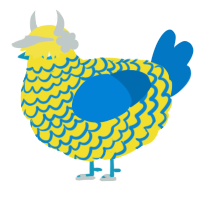 A yellow and sapphire chicken with a lace pattern
