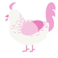 A white and pink chicken with a half-lace pattern