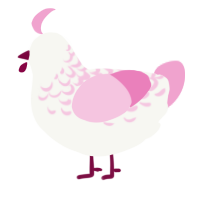 A white and pink chicken with a half-lace pattern