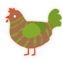 A brown and chartreuse chicken with a bar pattern