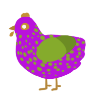 A amethyst and chartreuse chicken with a speckle pattern